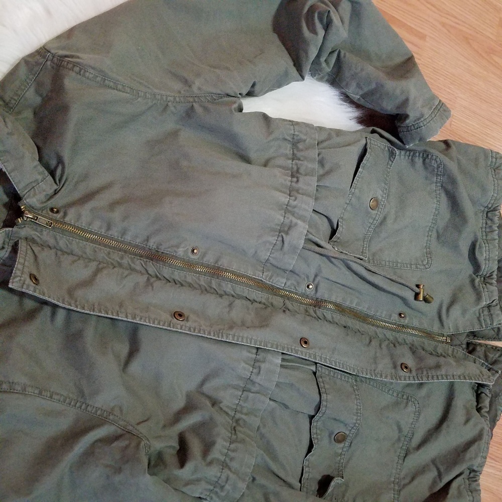 Zip Front Motherhood Hooded Army Green Jacket - Picture 5 of 8
